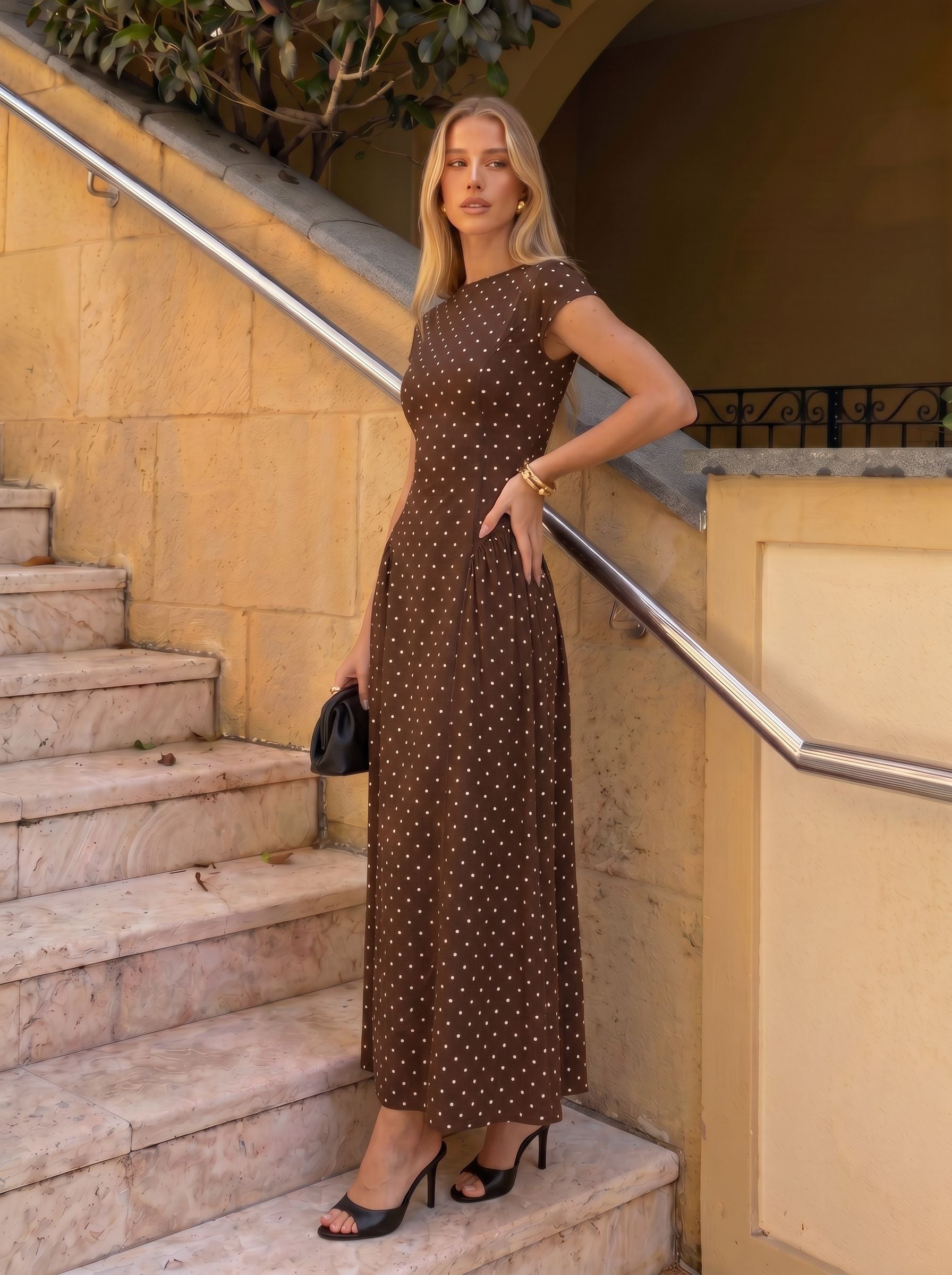 Polka Dot Sleeveless Midi Dress