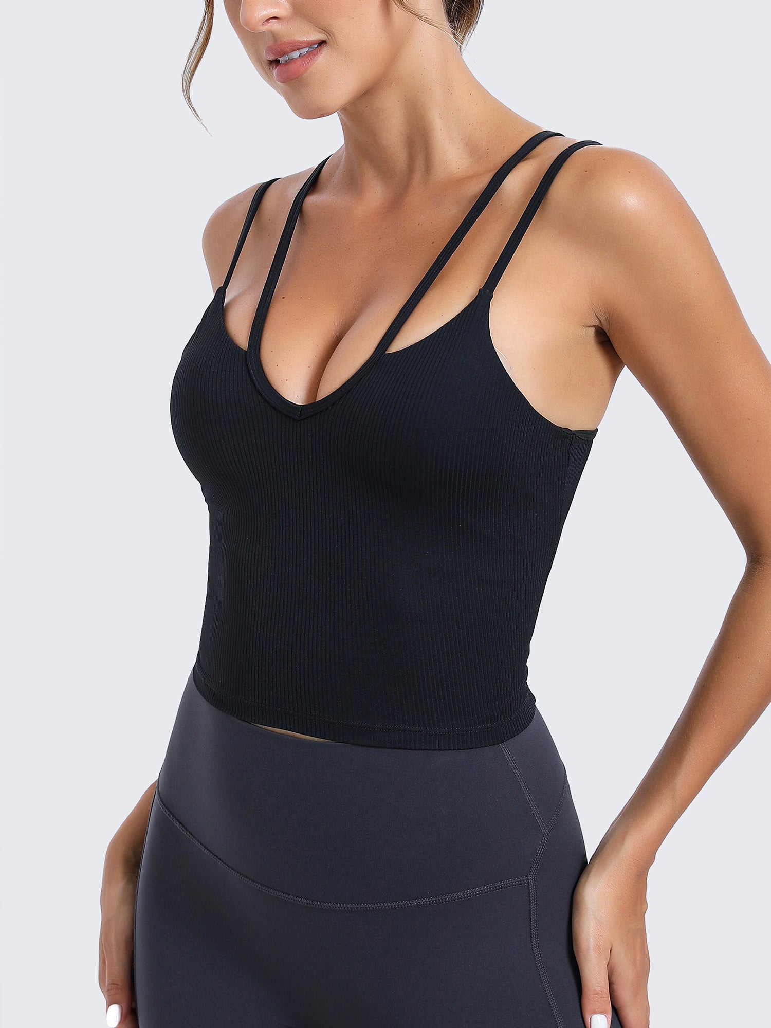 Seamless Ribbed Strappy Workout Tank Top