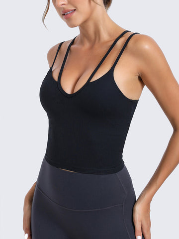 Seamless Ribbed Strappy Workout Tank Top