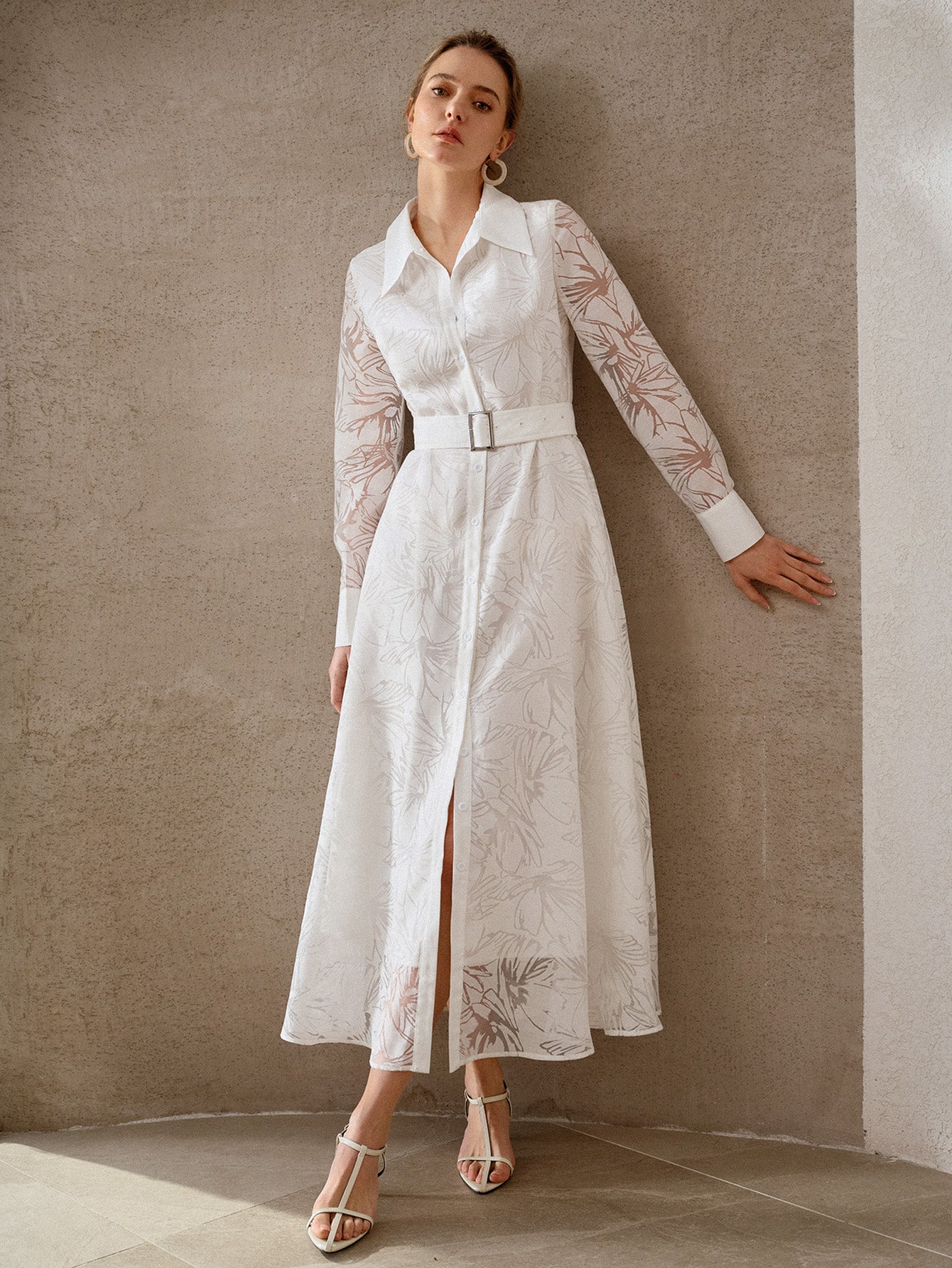 Elegant Floral Sheer Midi Dress