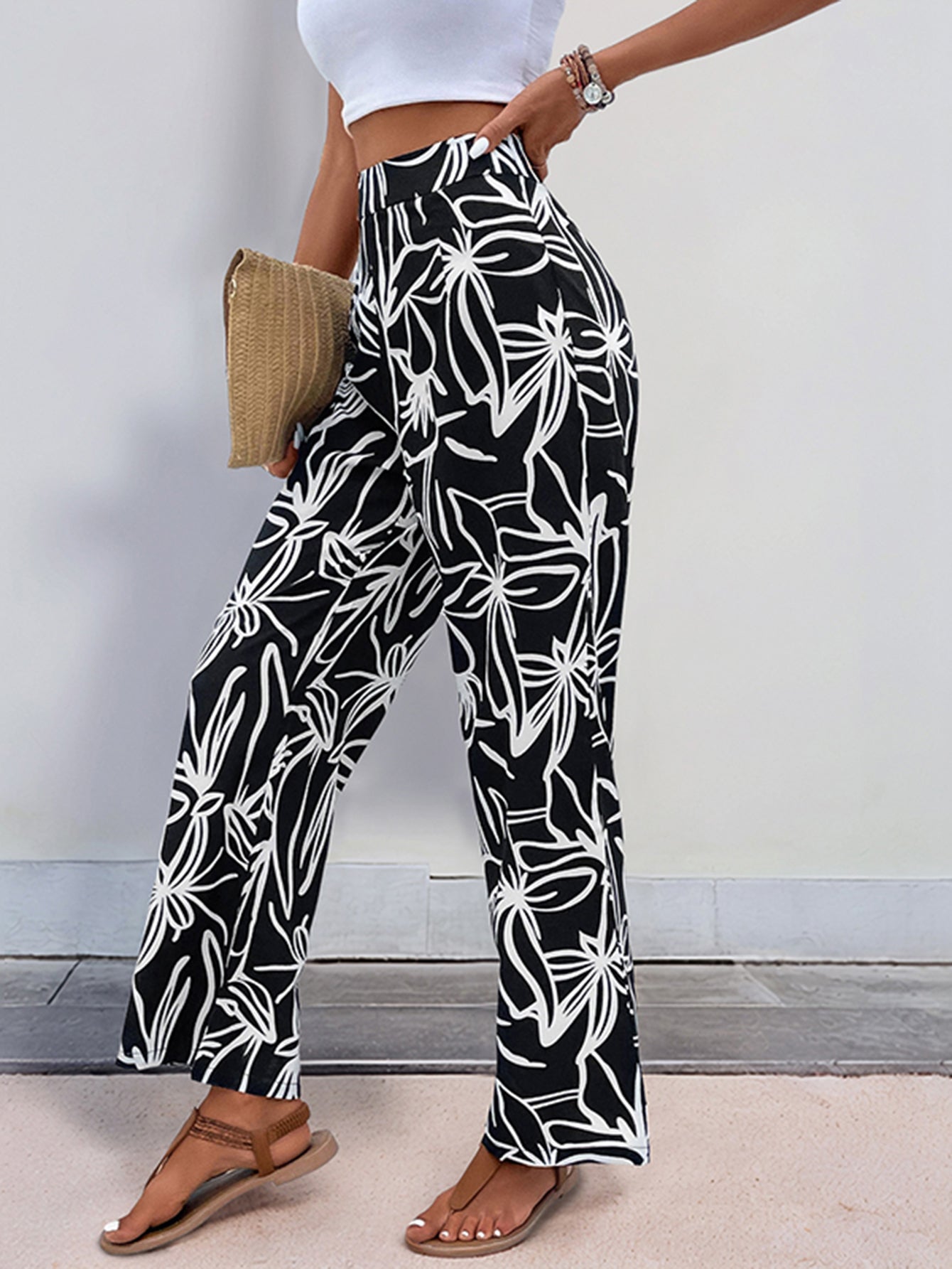 Floral Print Wide-Leg Breezy Pants