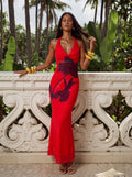 Satin Halter Floral Maxi Dress