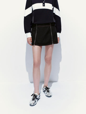 Urban Revivo Zip Décor Denim Mini Skirts-Black