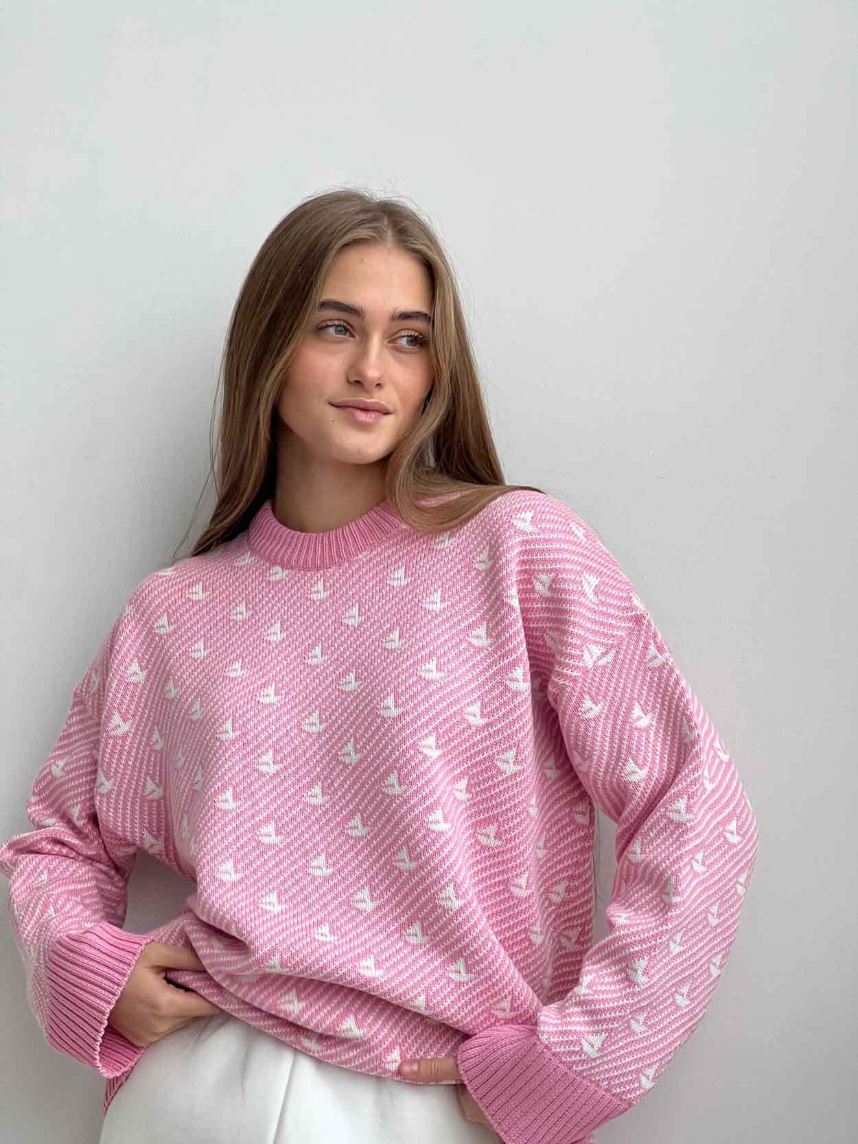 Oversized Pink Boat Print Sweater