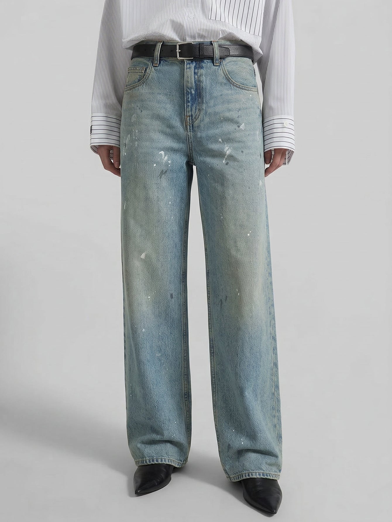 Paint Detail Straight Jeans