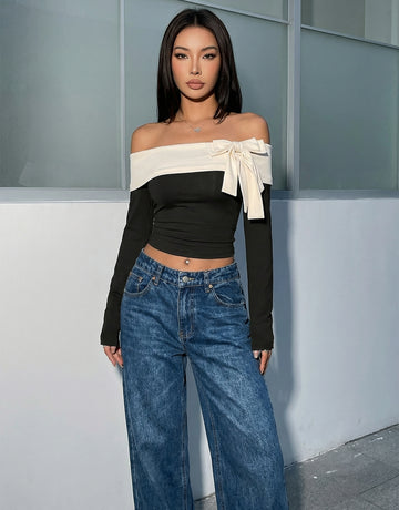 Off Shoulder Bow-Front Flirty T-Shirt