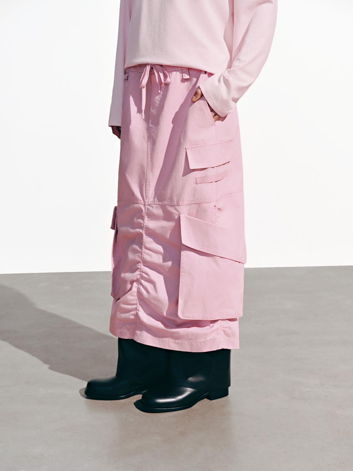 Urban Revivo Flap Pockets Cargo Midi Skirts-Pastel Pink