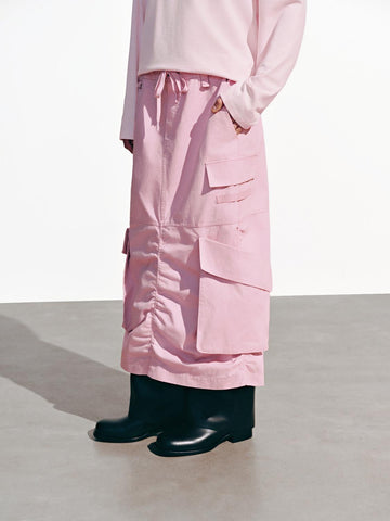 Urban Revivo Flap Pockets Cargo Midi Skirts-Pastel Pink