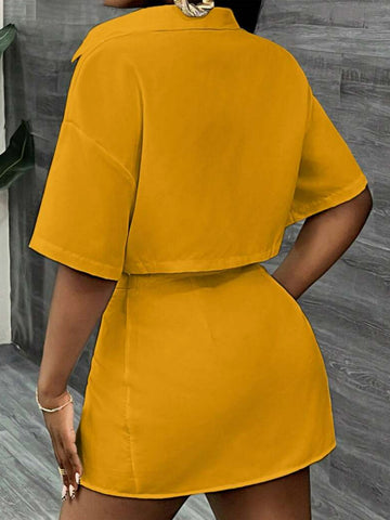 Cropped Shirt High Slit Skirt Set