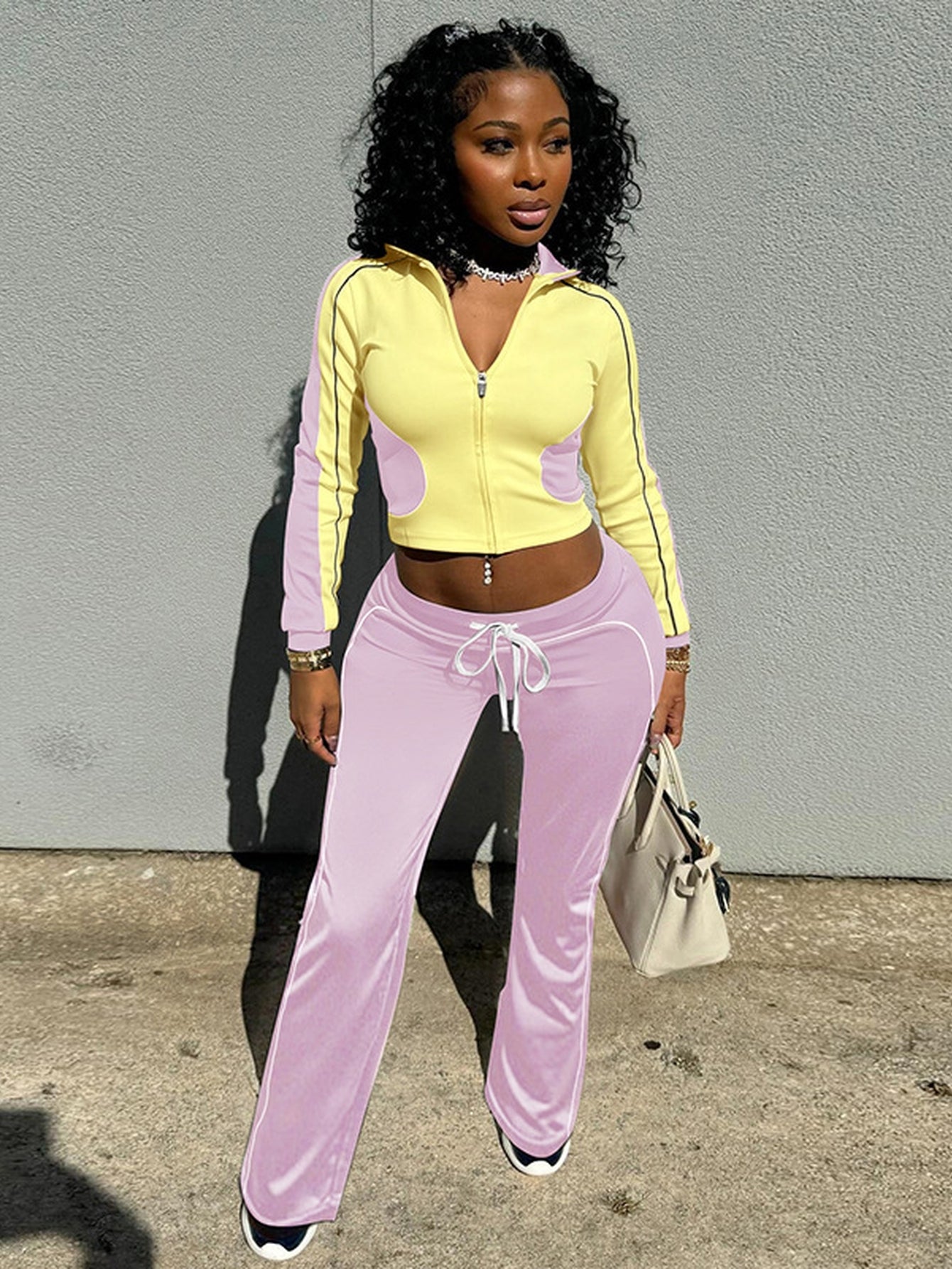 Colorblock Zip Up Tracksuit Pant Set
