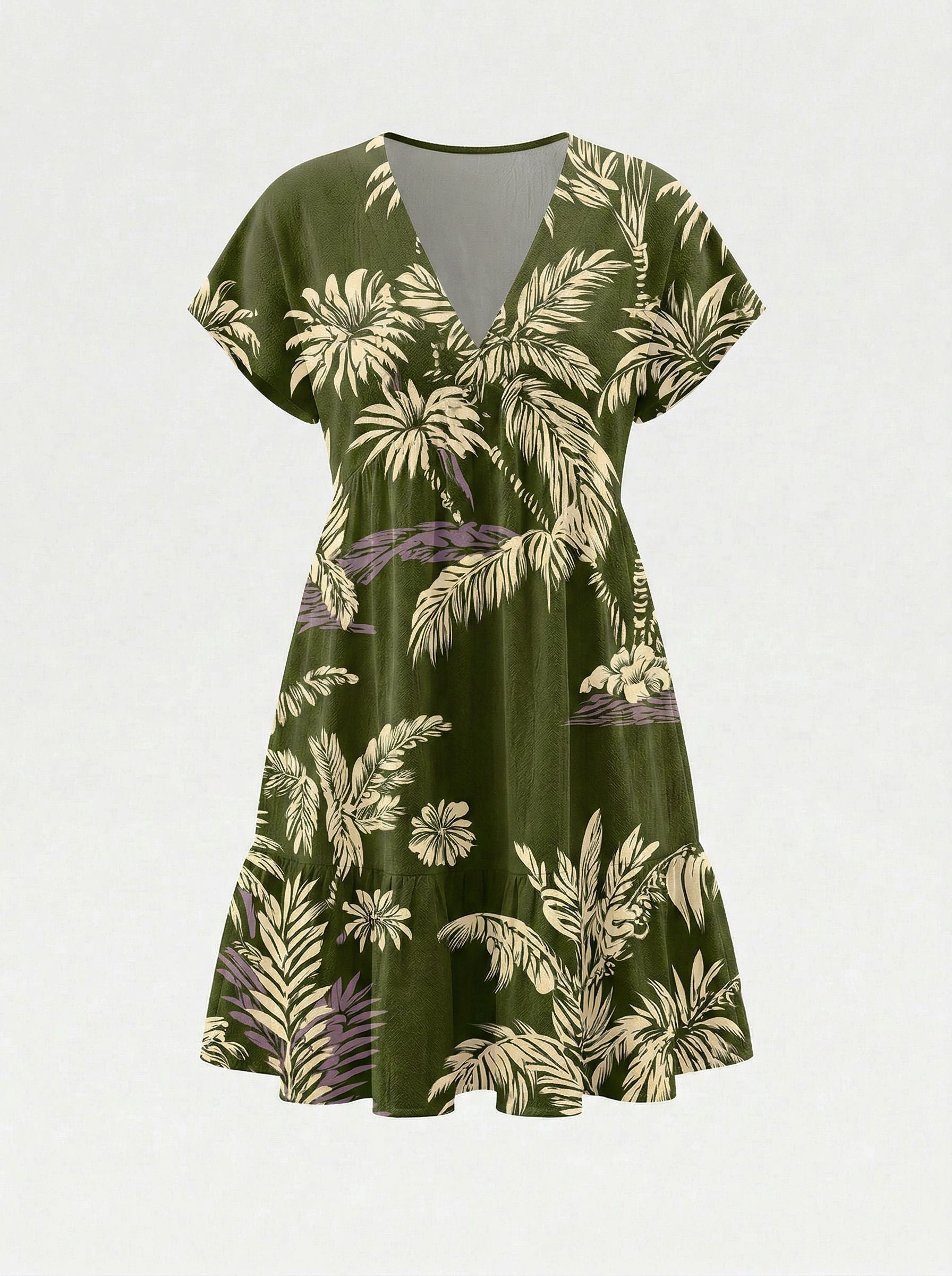 Floral Print V Neck Tiered Babydoll Mini Dress