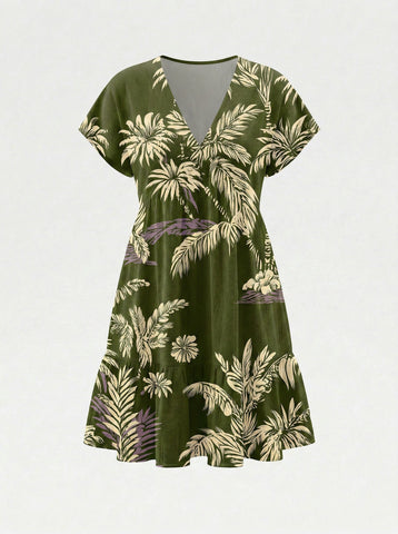 Floral Print V Neck Tiered Babydoll Mini Dress