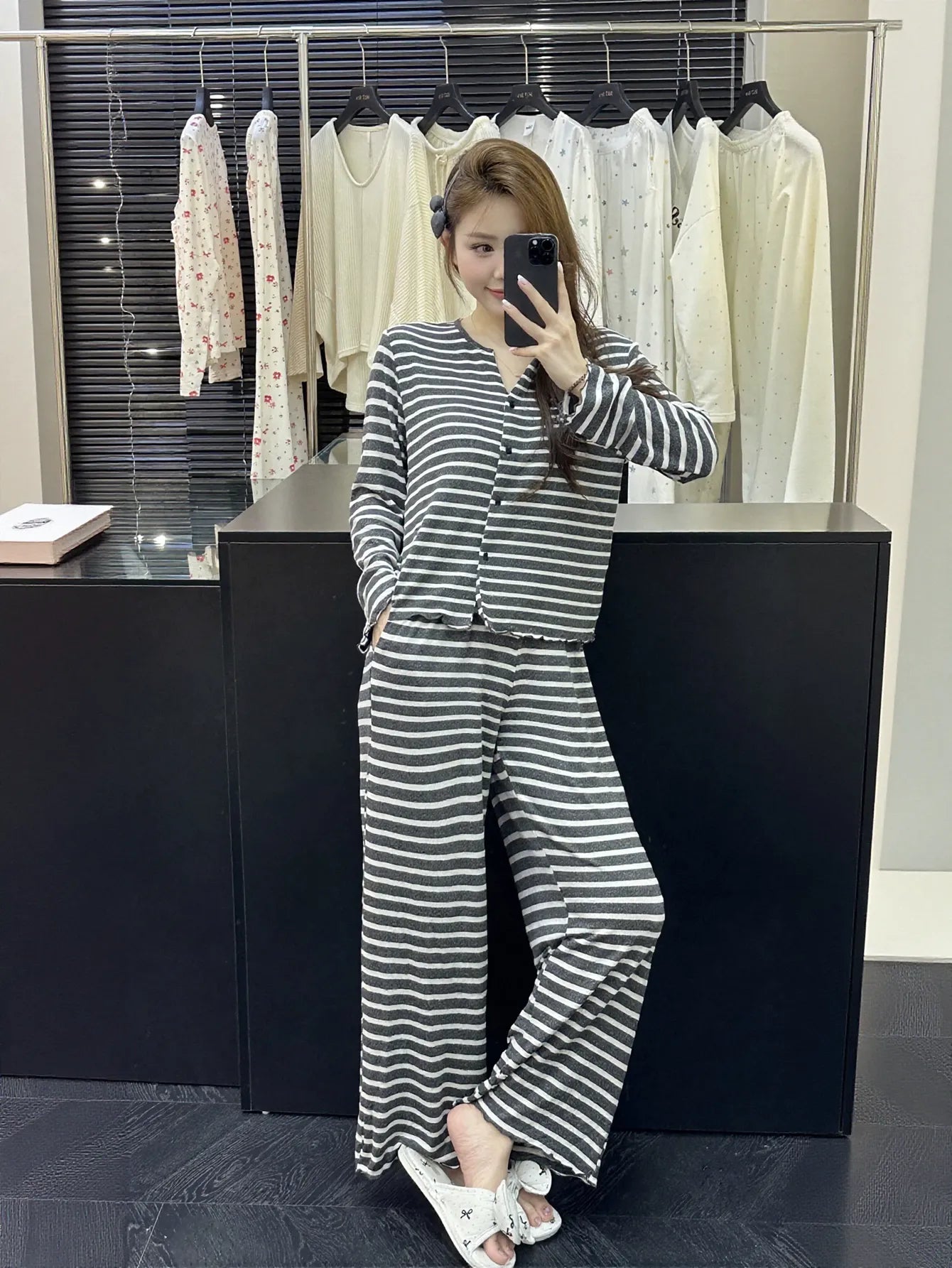 Soft Striped Button Down Lounge Set