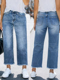 High Rise Raw Hem Wide Leg Jeans
