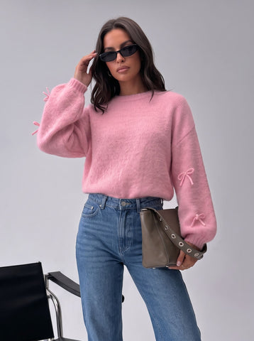 Cozy Bow Detail Knit Pullover Sweater