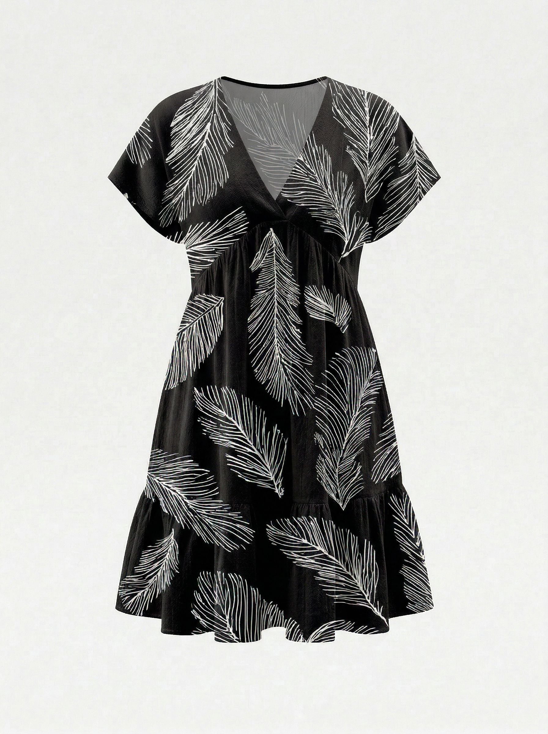 Floral Print V Neck Tiered Babydoll Mini Dress
