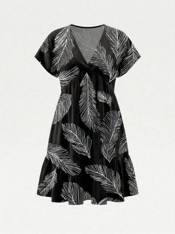 Floral Print V Neck Tiered Babydoll Mini Dress