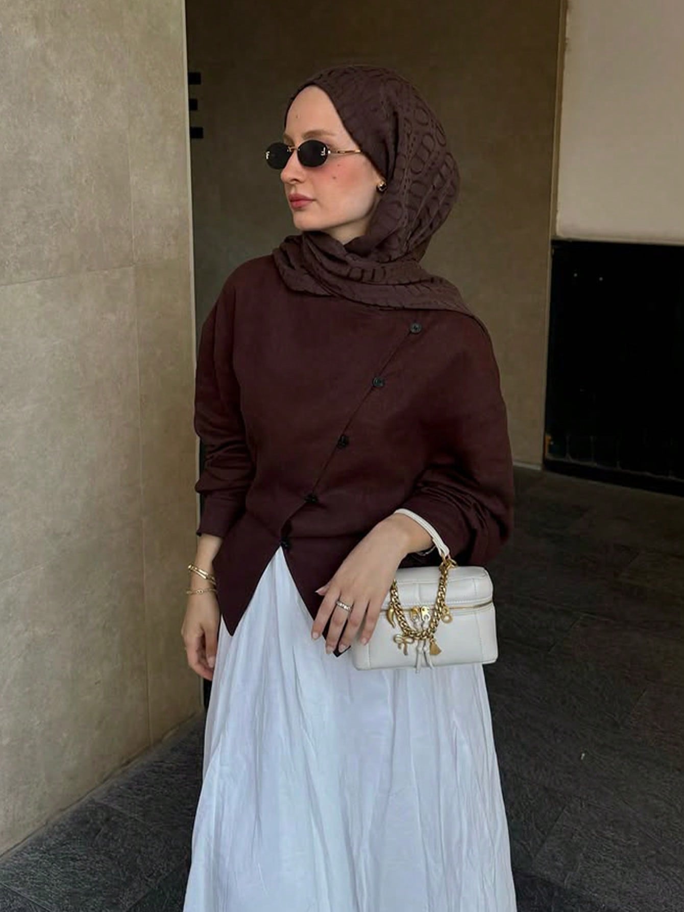 Asymmetric Button Linen Blend Jacket