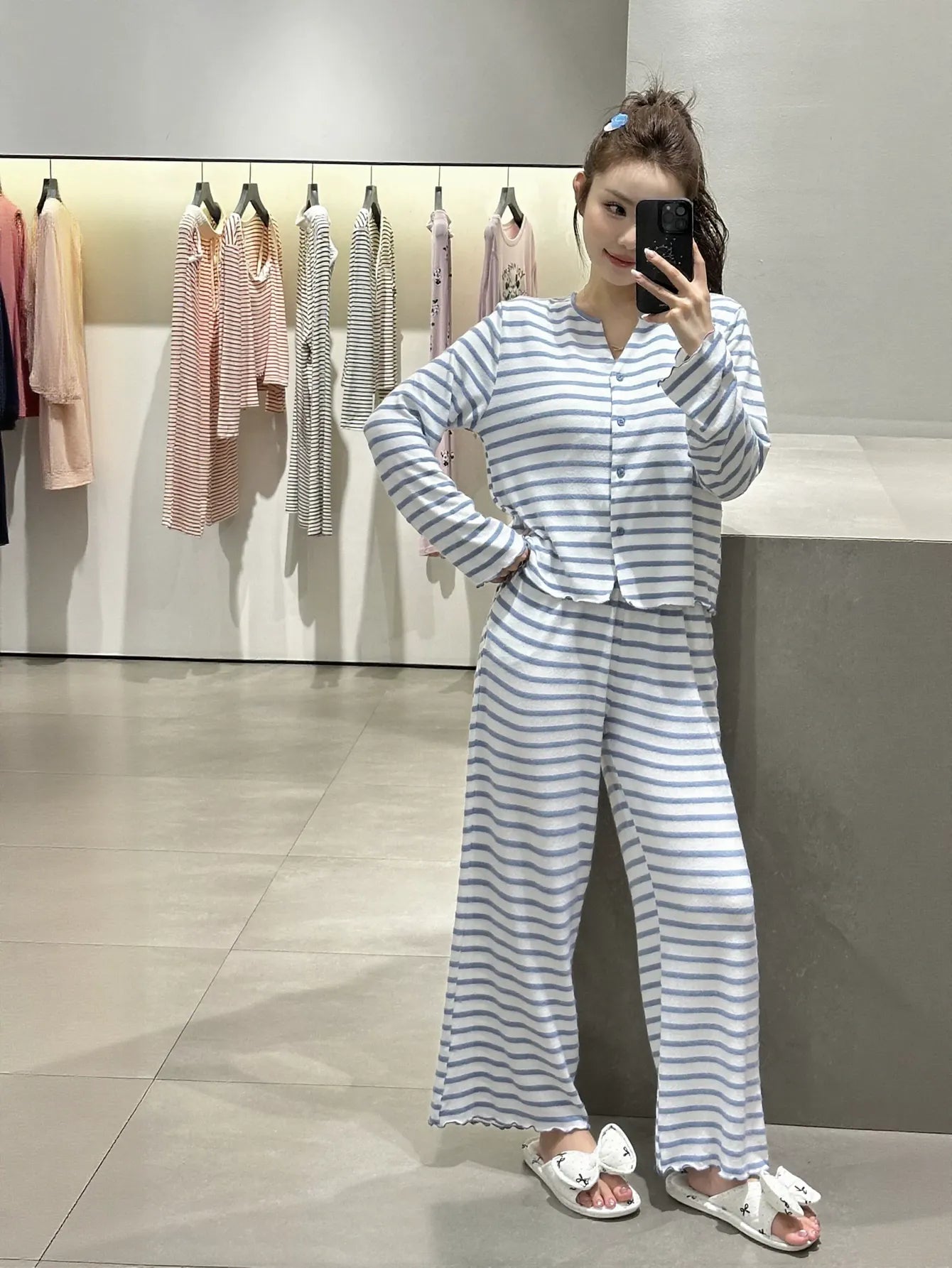 Soft Striped Button Down Lounge Set