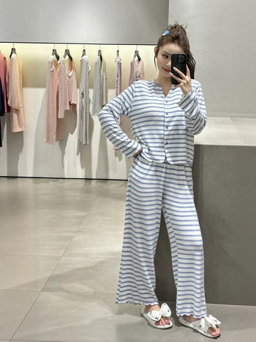 Soft Striped Button Down Lounge Set