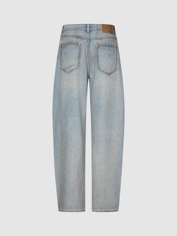 Patchwork Raw Detail Barrel Leg Jeans