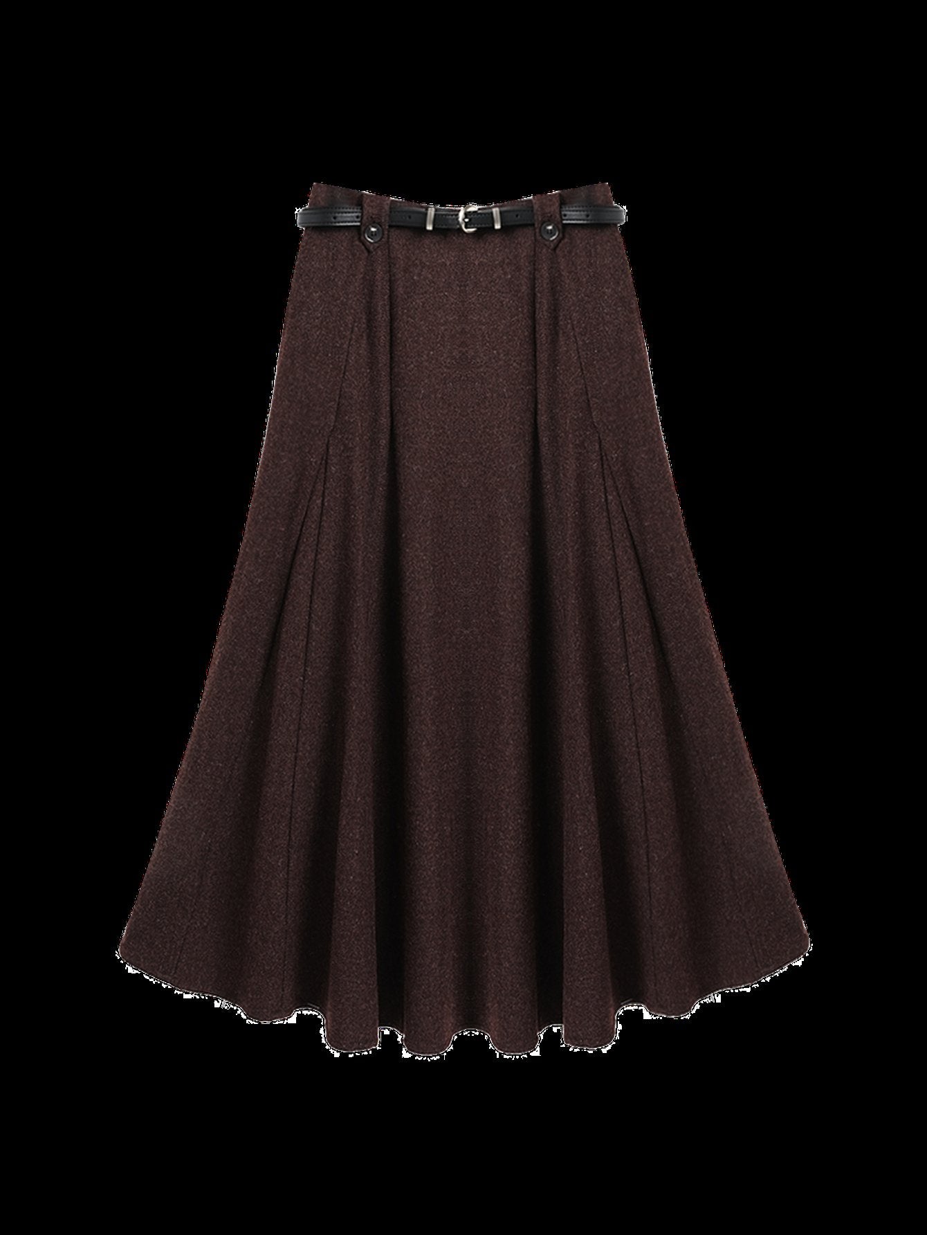 High Waisted Pleated Wool Midi Skirt