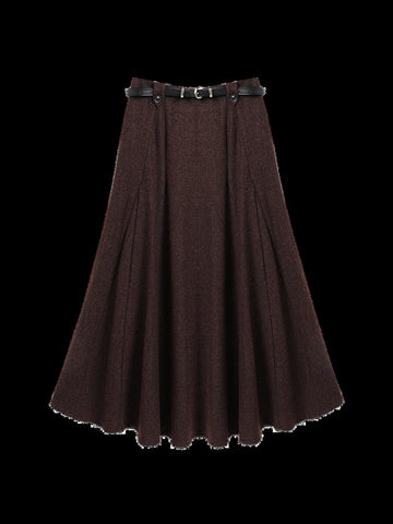 High Waisted Pleated Wool Midi Skirt
