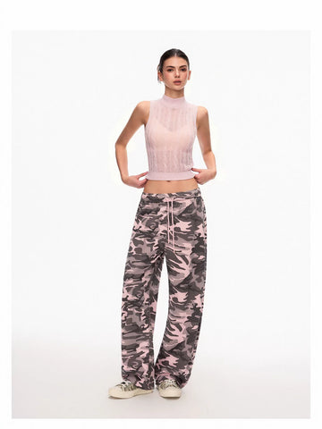 Embroidered Camo High Waisted Baggy Pants