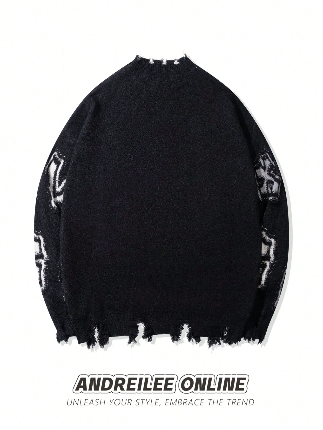 Distressed Gothic Cross Print Sweater