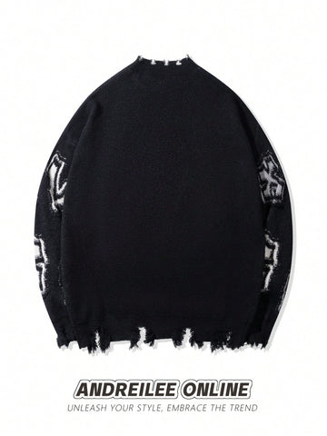 Distressed Gothic Cross Print Sweater