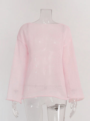 Oversized Lightweight Boat Neck Knit Sweater