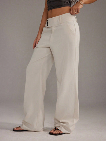 Button-Front Office-Chic Pants