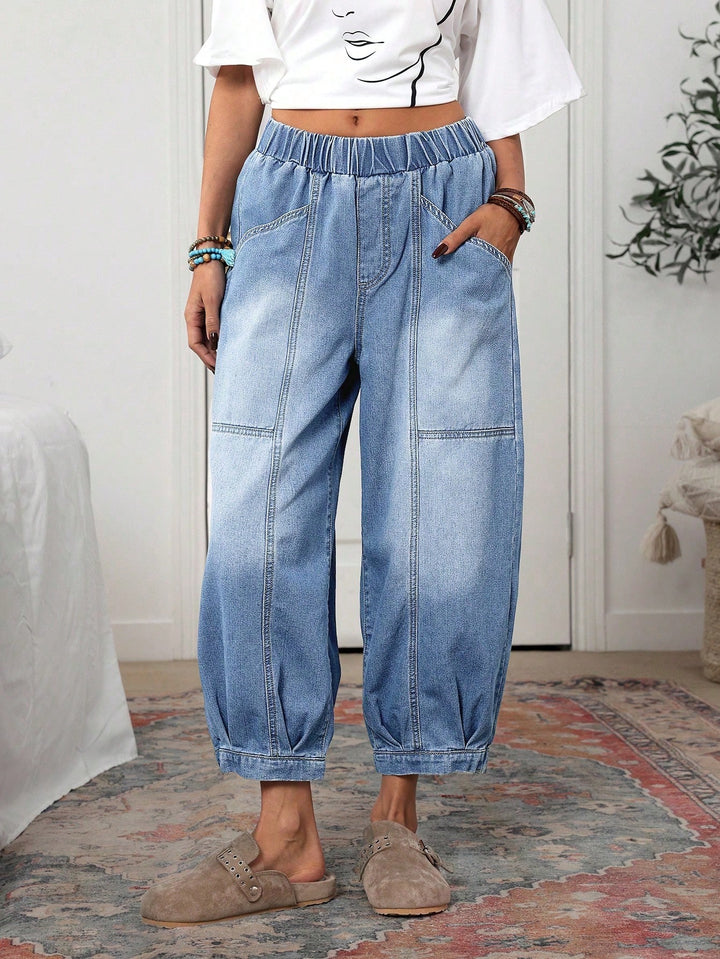 High Waisted Elastic Jogger Jeans