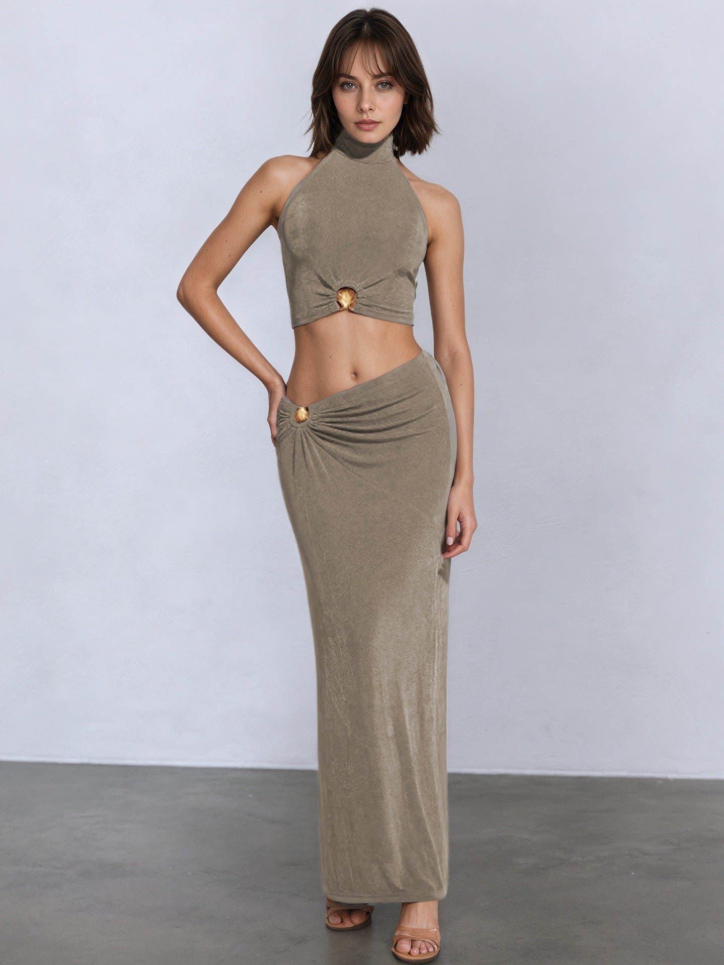 Twist Front Button Detail Midi Skirt