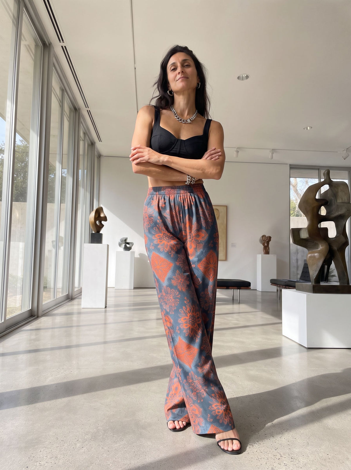 ALEXANDRA BALSAN's Orange Floral Print Pants
