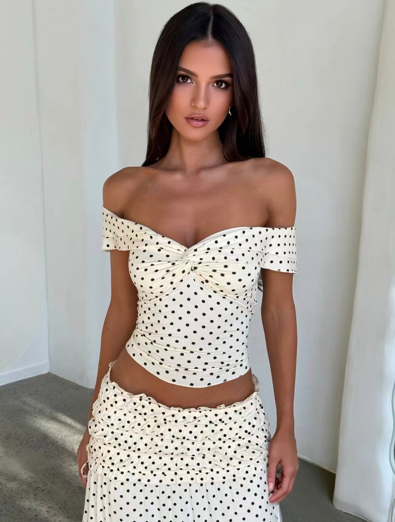 Polka Dot Off Shoulder Maxi Set