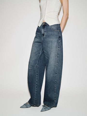 Urban Revivo Barrel Leg Jeans-Blue