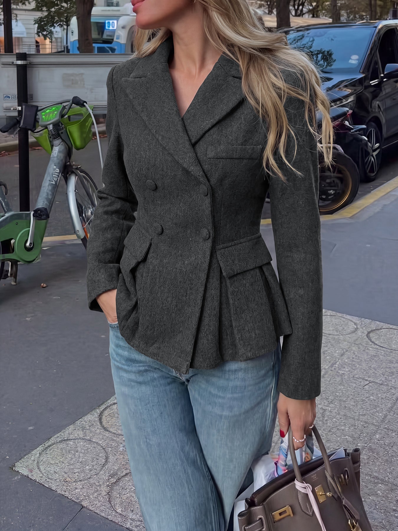 Tailored Peplum Double Breasted Blazer
