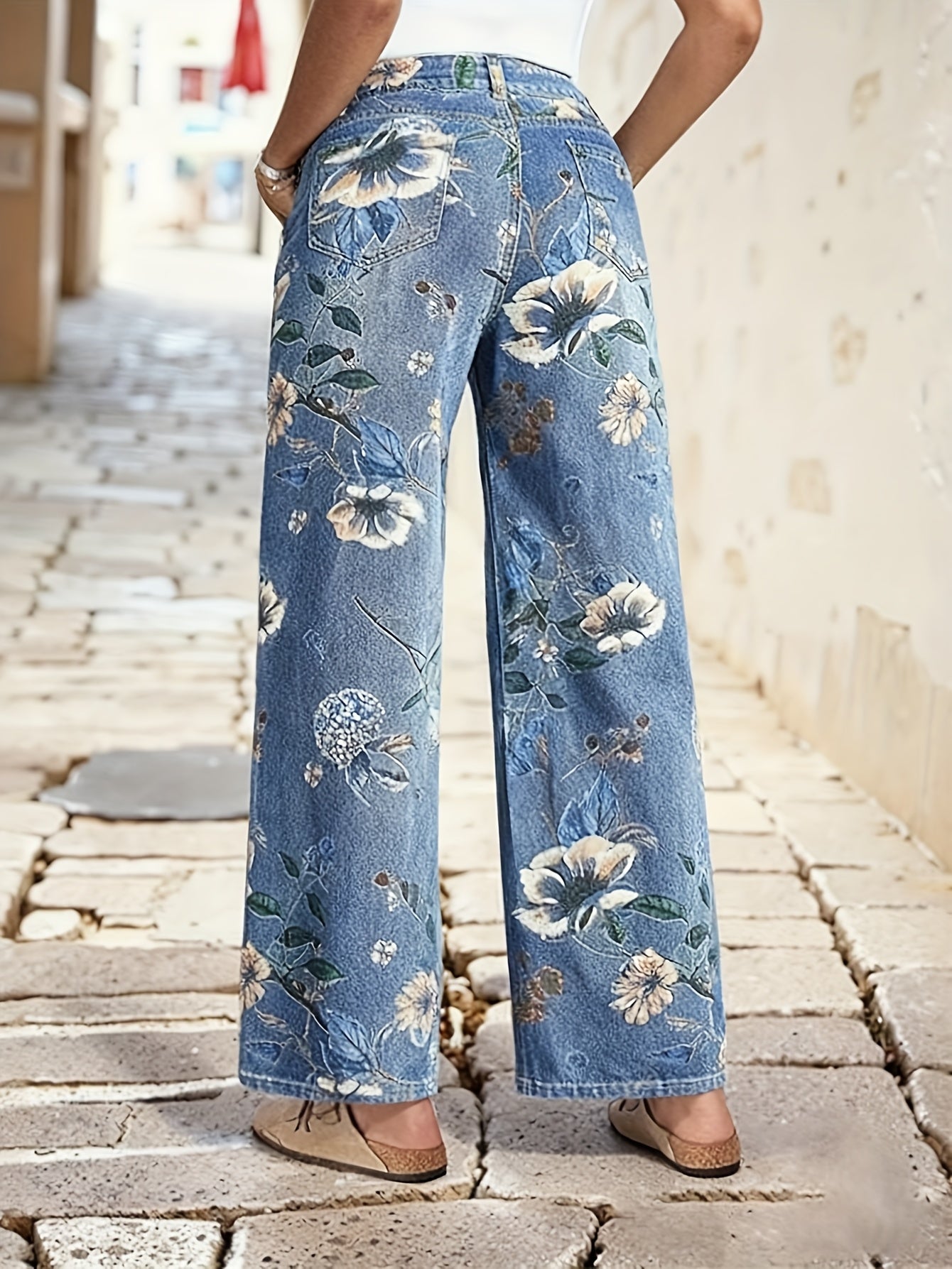 Floral Print High Waisted Jeans