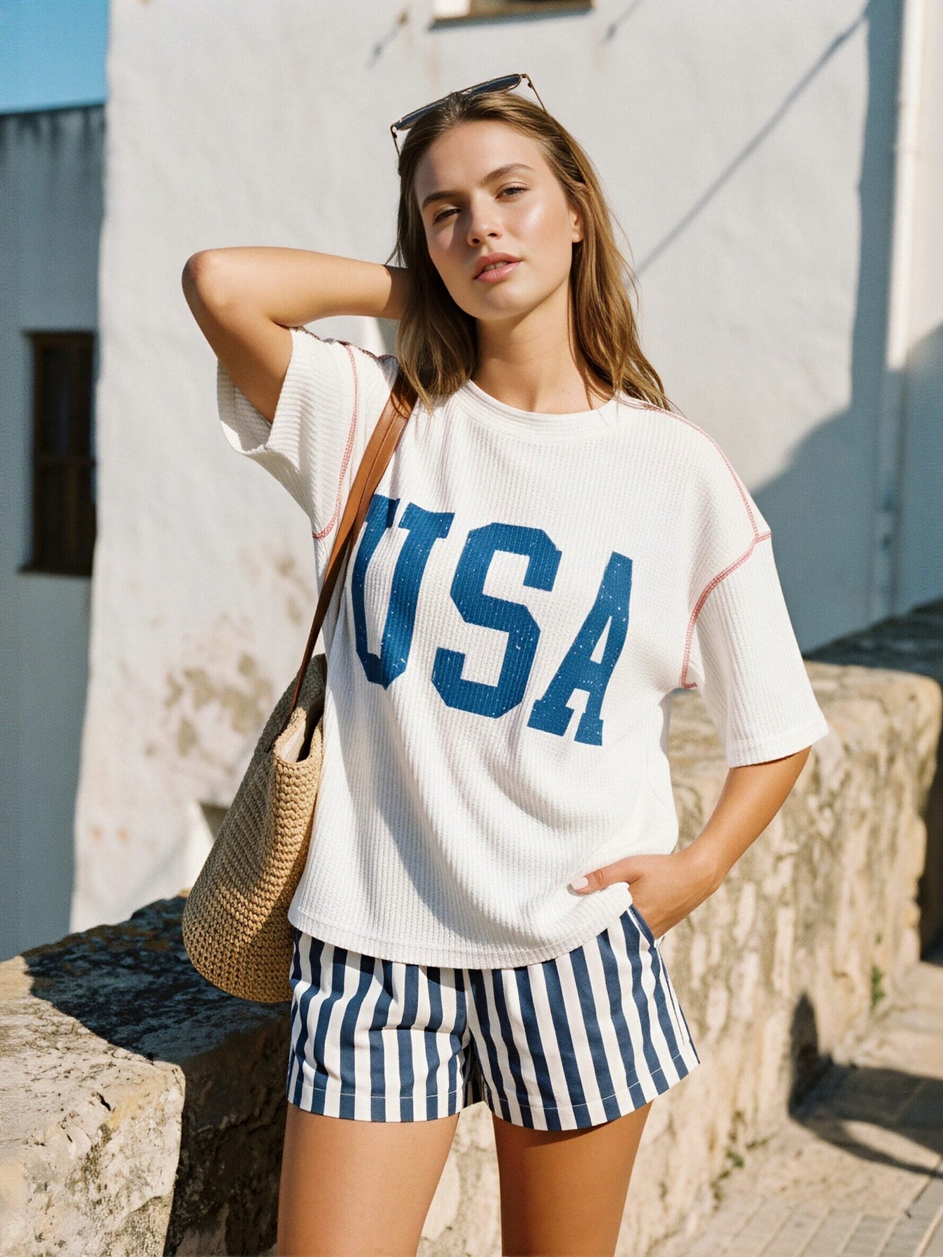 Oversized Waffle Knit Graphic T-Shirt