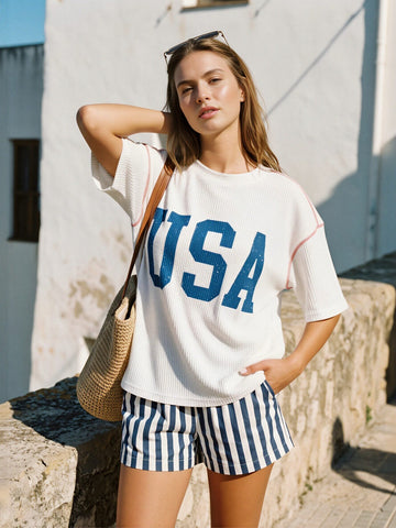 Oversized Waffle Knit Graphic T-Shirt