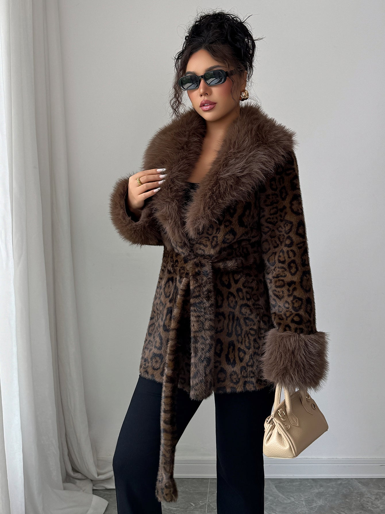 Luxurious Leopard Print Faux Fur Coat