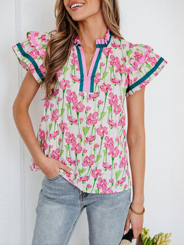 Floral Ruffled Trim Blouse