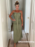 Strapless Ruched Detail Elegant Maxi Dress