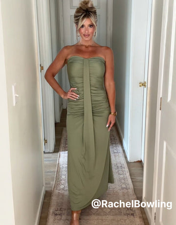 Strapless Ruched Detail Elegant Maxi Dress