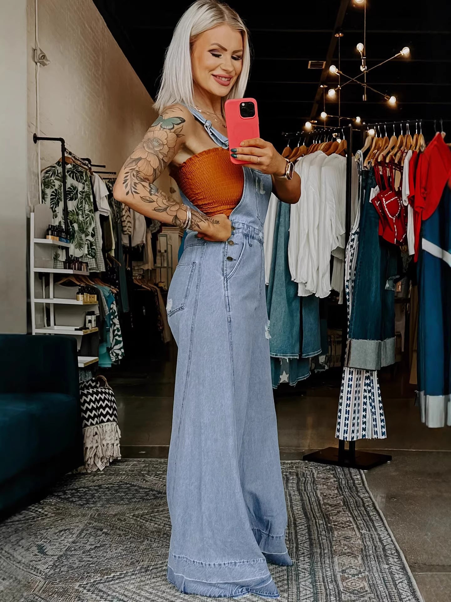 Distressed Wide Leg Jumpsuit