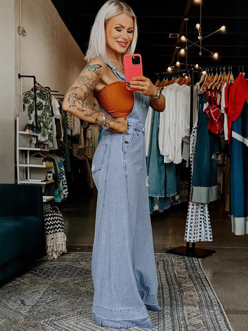 Distressed Wide Leg Jumpsuit