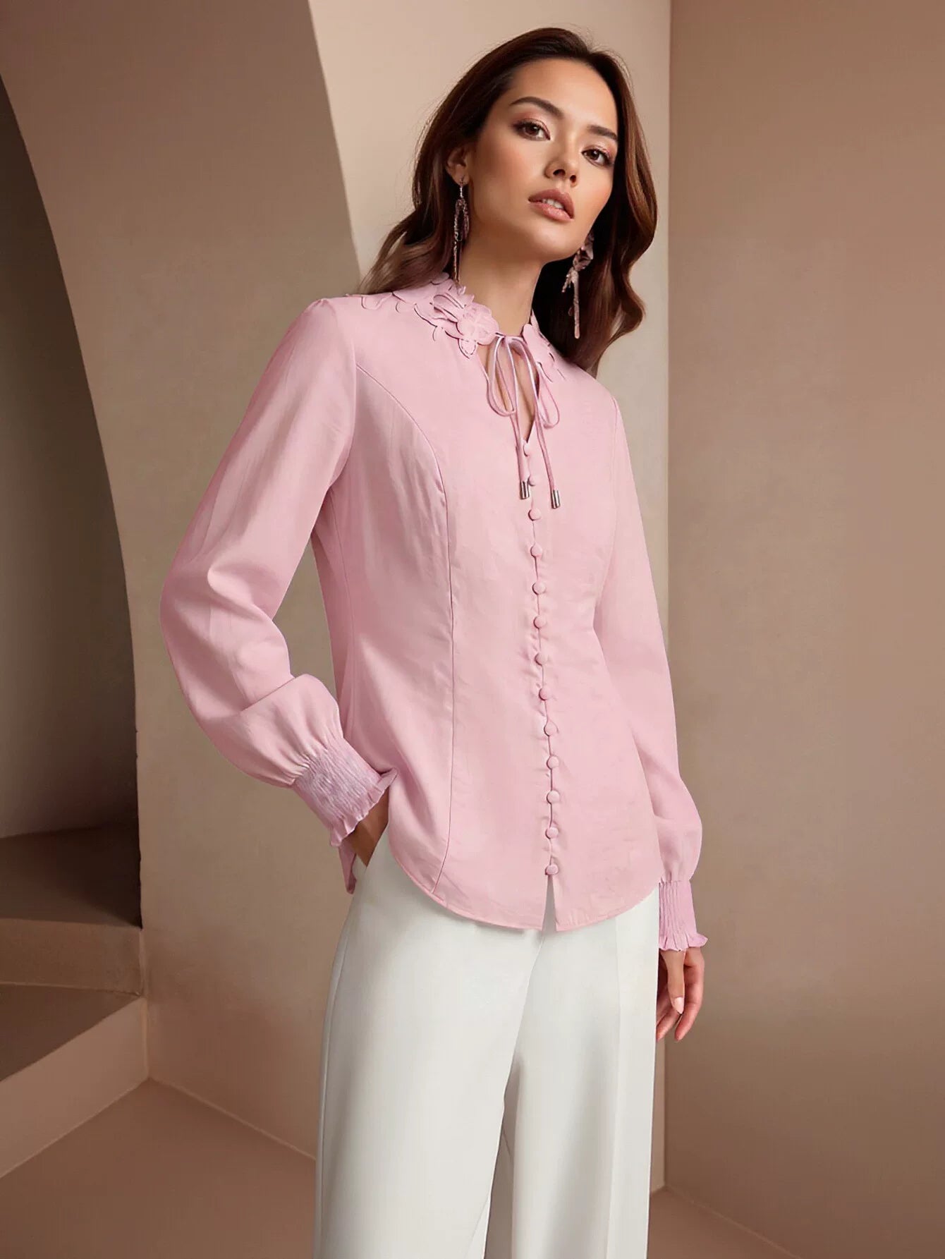Floral Embroidered Button Down Blouse