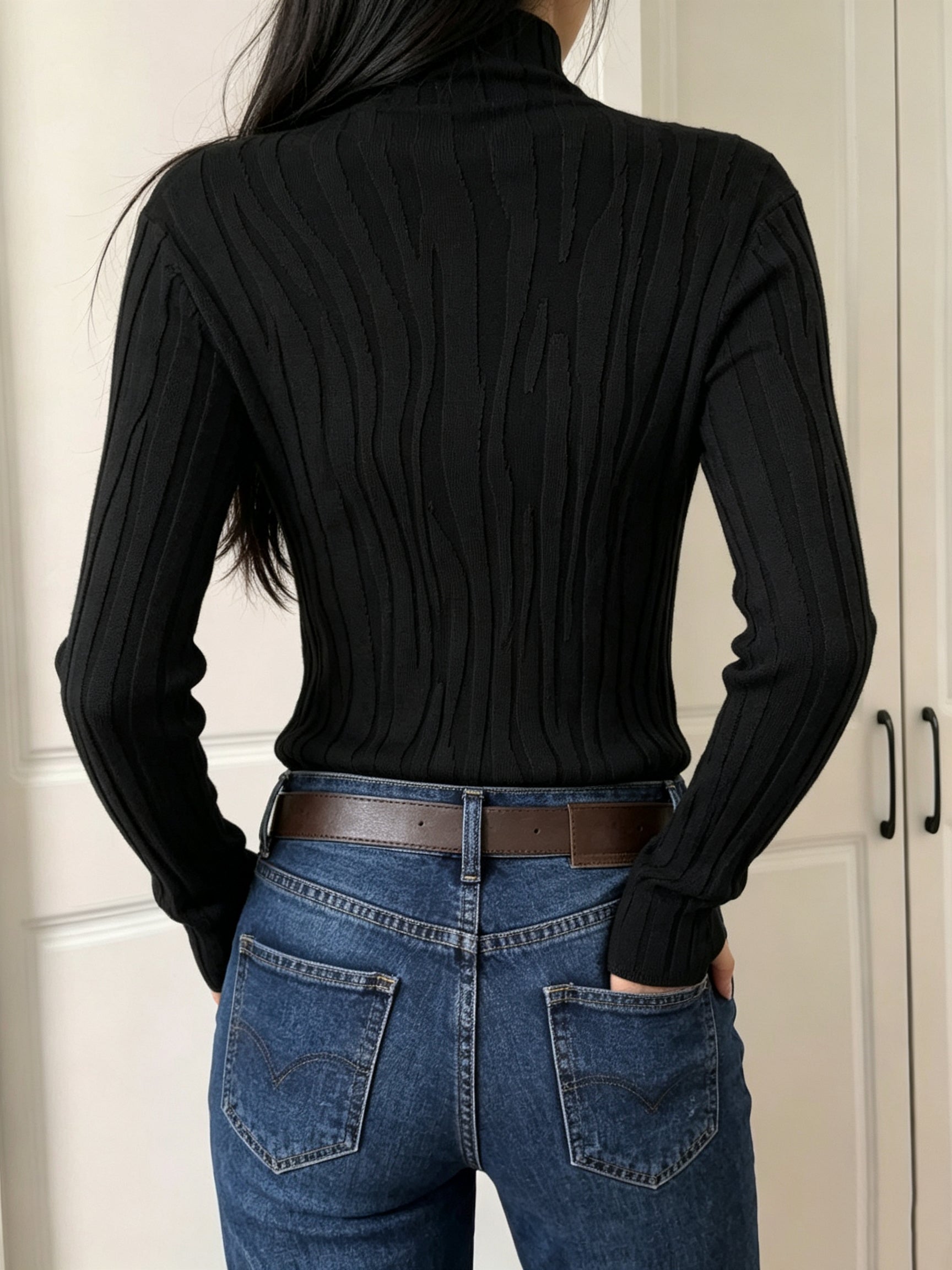 Textured Slim Fit Mock Neck Sweater