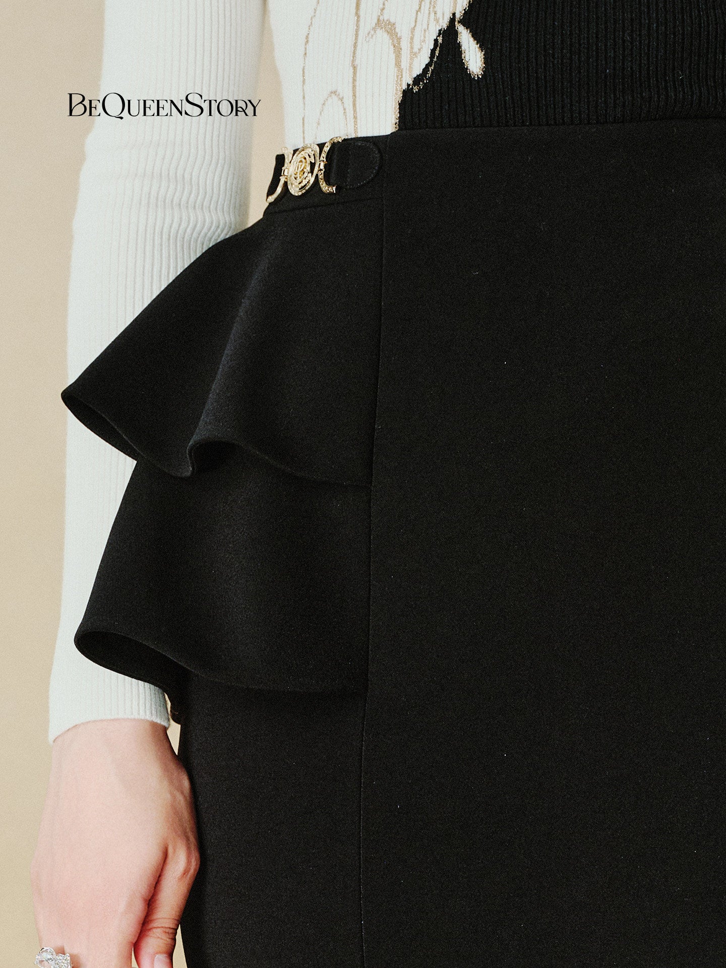 Elegant Peplum High Waist Midi Skirt